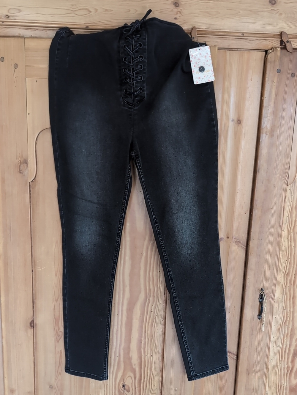 Free People Black Lace-Up High-Waist Jeggings
